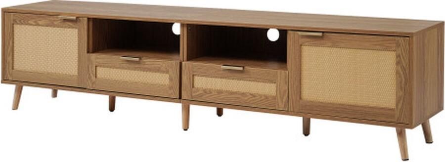 Zonder merk Gotagee Rotan TV-meubel Massief houten poten TV-paneel Woonkamer Kast Eikenkleur