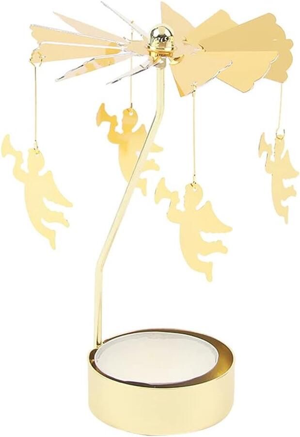 Rotating Candlestick Carousel Gouden Teelichthouder Metalen Aroma Candlestick Woondecoratie Bruiloft Decoratie Woonkamer Tafel Decoratie Kerstdecoratie Feestdecoratie Engel
