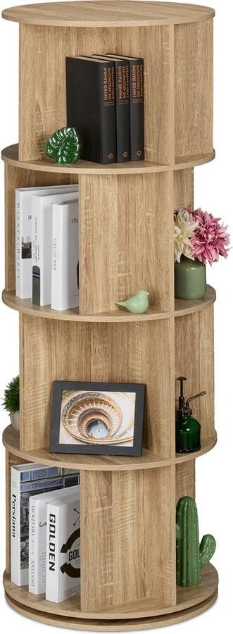 Relaxdays roterende boekenkast 4 laags 20 vakken 137 x 50 cm hout look