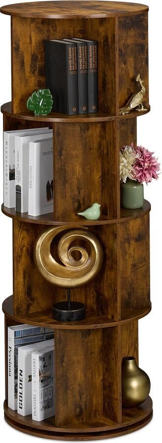 Relaxdays roterende boekenkast 4 laags 20 vakken 137 x 50 cm industrieel