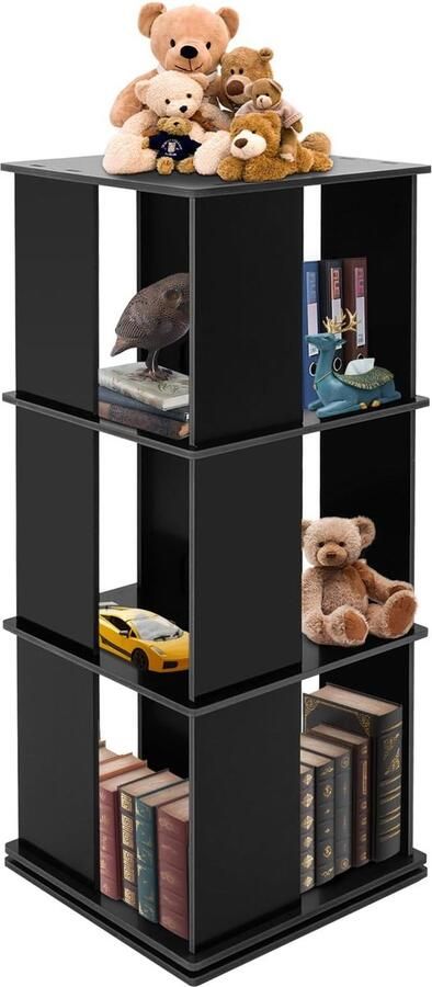 Roterende boekenkast 97 cm decoratief rek hoog staand rek boekenkast met 2 verdiepingen smalle boekenkast voor woonkamerhoek hout zwart