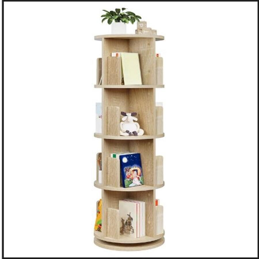 Livetastic roterende boekenkast boekenrek 4 tier 16 compartimenten hout licht eiken 44 x 127 4 cm (lxh)