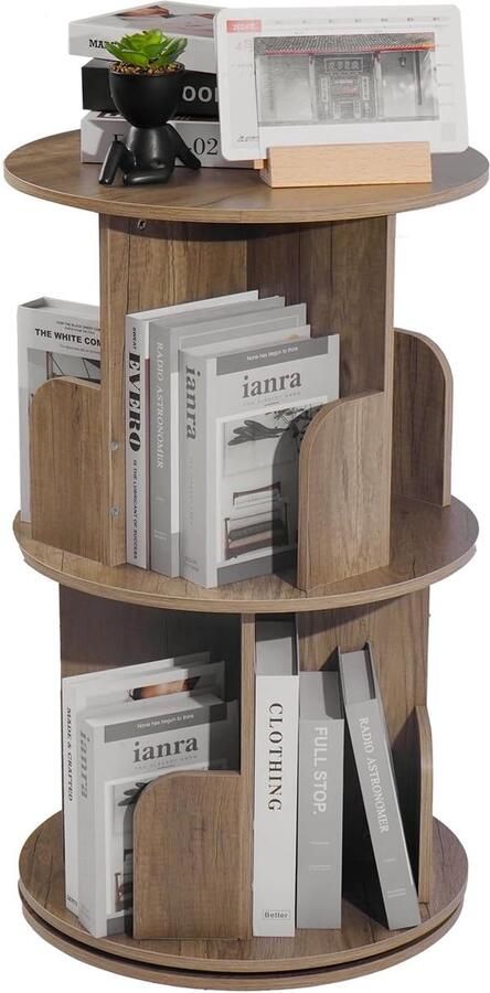 Roterende boekenkast multifunctioneel voor woonkamer 2 verdiepingen houtkleur