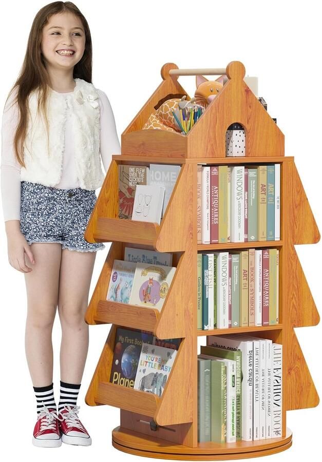 Roterende boekenkast voor kinderen Multifunctioneel opbergrek Hout 4 etages