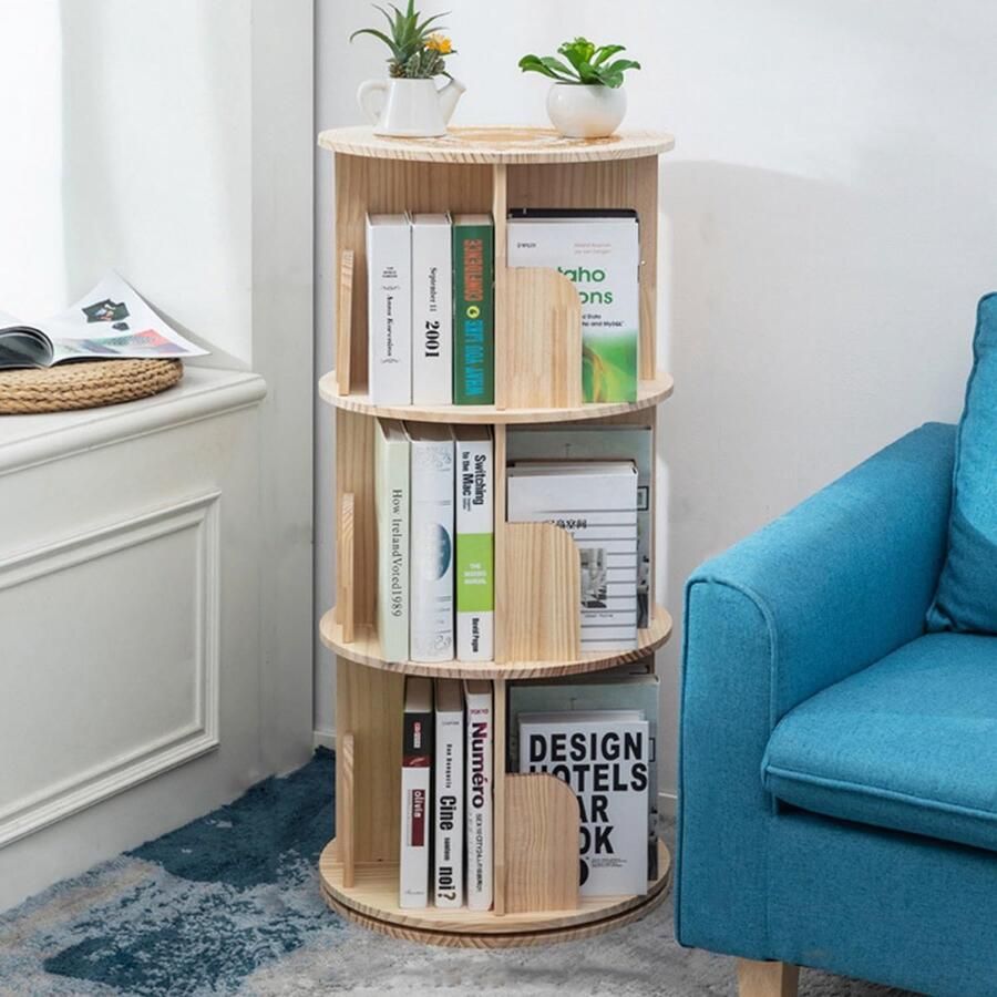 Roterende Boekenplank 360 Display Multifunctionele Boekenkast 3-Tier