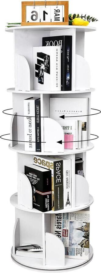 Roterende Boekenplank moderne boekenkast 4 compartimenten wit