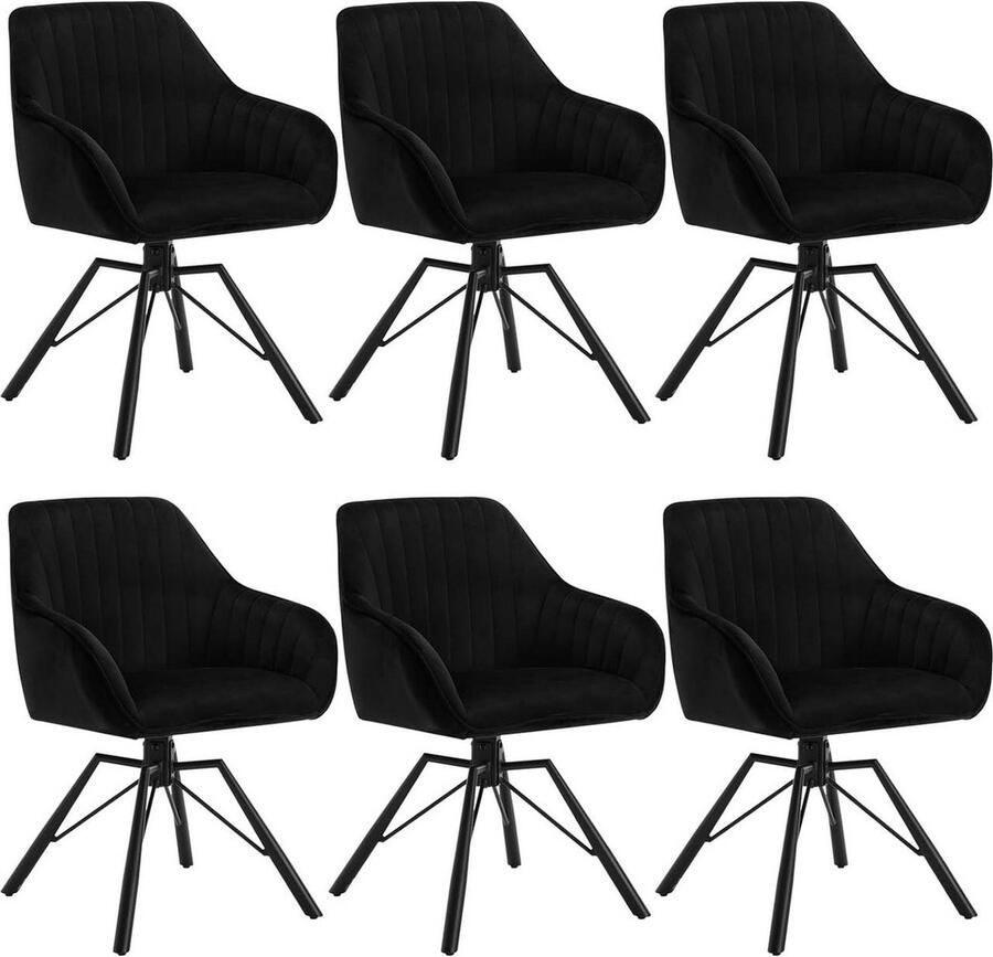Rootz Living Rootz roterende eetkamerstoelen set van 6 fluwelen fauteuils draaistoelen 360 graden rotatie comfortabel en duurzaam zwarte metalen poten 58 cm x 83 5 cm x 53 5 cm