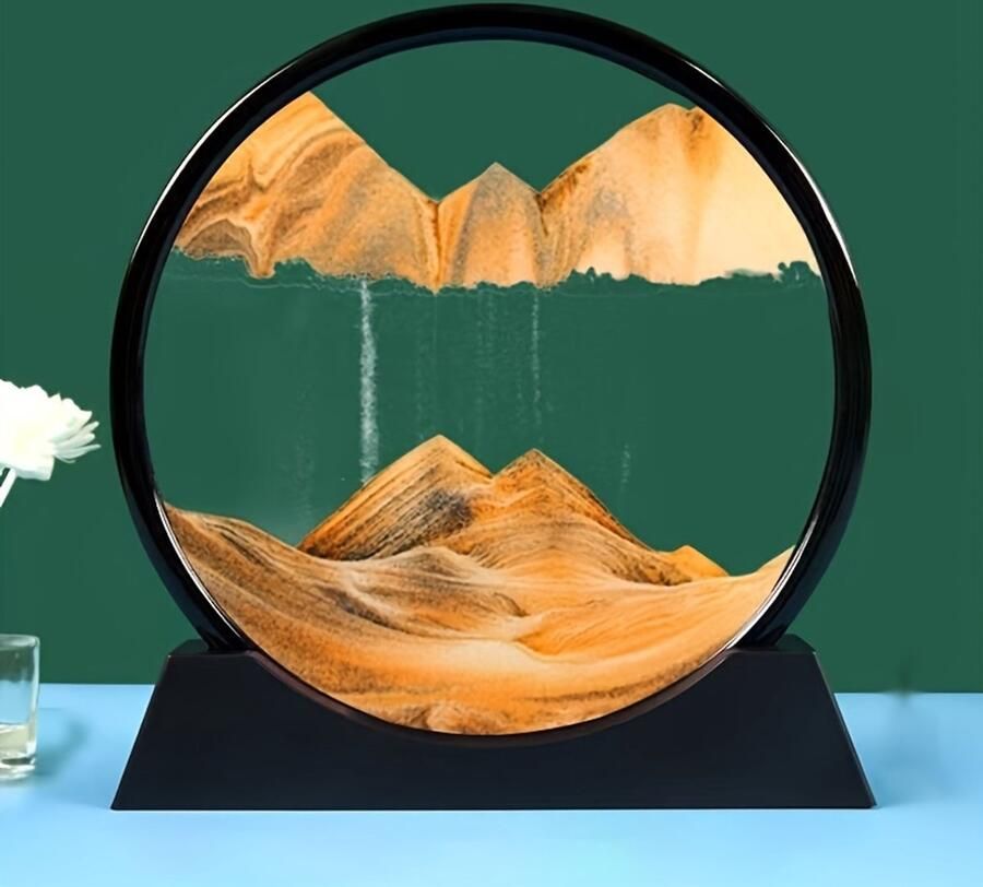 Roterende Zandkunst 360° – Geel – Stromend Schilderij – Glazen Decoratie voor Tafel of Wand