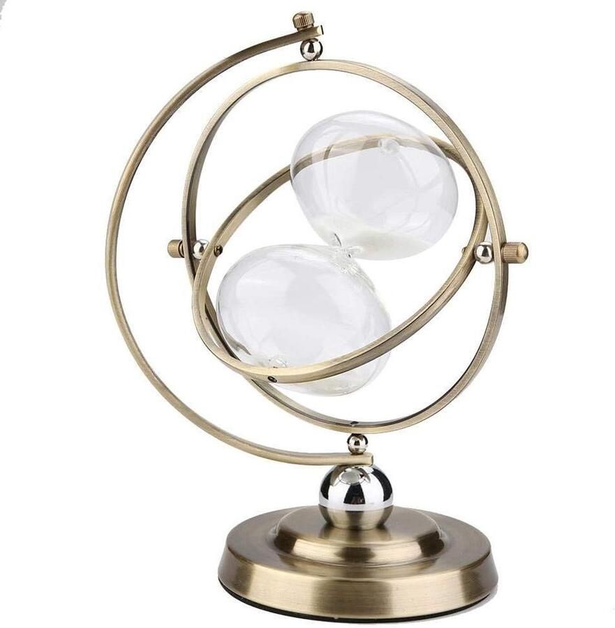 Roterende Zandloper Klassieke Zandglas Klok Timer Goud Metaal 15 Minuten Woonkamer Slaapkamer Ontnuchterende Timer 10.23x7.48 inch