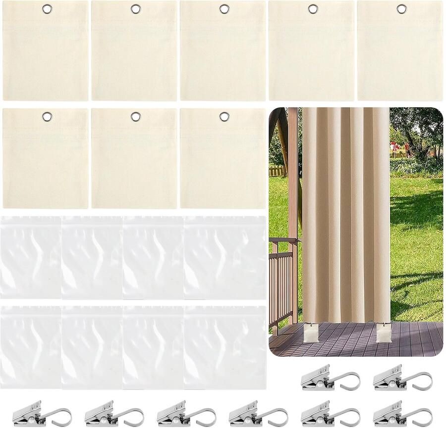 ROTKUSZ 8-pack gewichtstas voor buitengordijnen gewichten voor buitengordijnen zandzak met metalen klemmen zelfklevende sluiting draagbare gewichtstas voor buitenprieelgordijnen