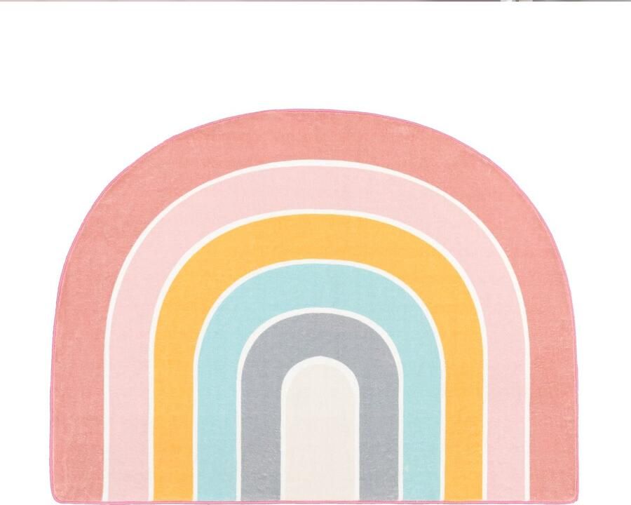 Round Kids Rug moderne korte stapel zacht duurzaam en wasbaar regenboogmotief