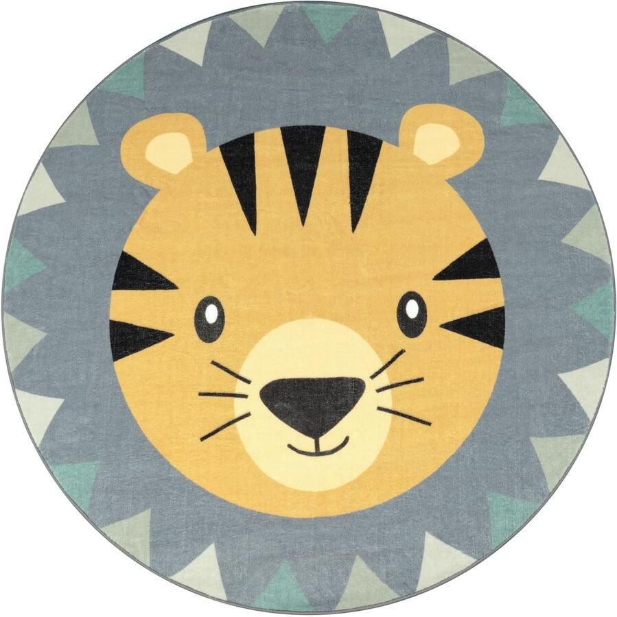 Round Kids 'Rug-Soft Short Pile-Animal Motifs-Duurzaam en wasbaar