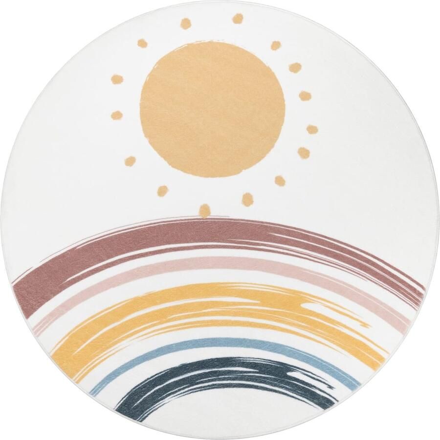 Round Rainbow Kids Rug zacht duurzaam en wasbaar speelkameravontuursmat