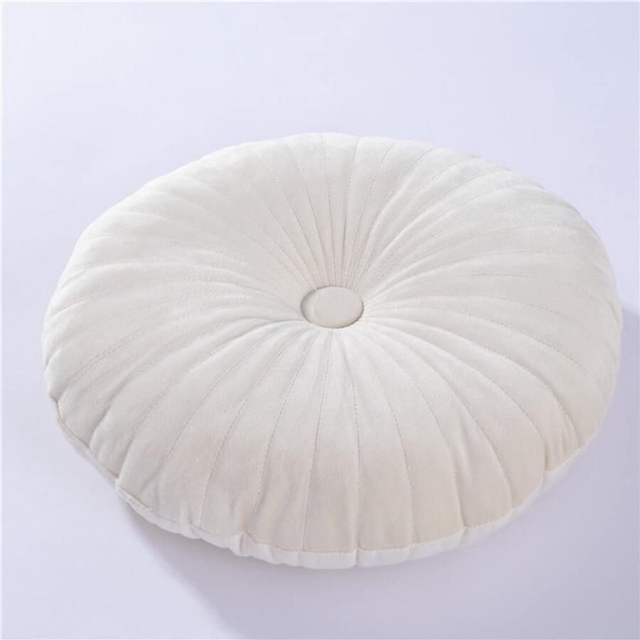 Round Throw Pillow Velvet Decoration Small Throw Pillow Pumpkin Cushion Suitable for Living Room Sofa Bed Floor 34.7cm (Cream)