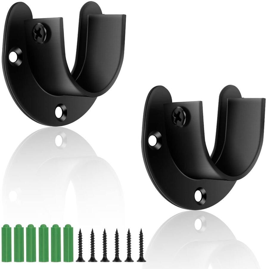 Round Tube Holder 32mm 2 Pieces Black Clothes Rail Cabinet Stainless Steel Bar Holder Clothes Rail Holder for Laundry Rack Curtain Rod