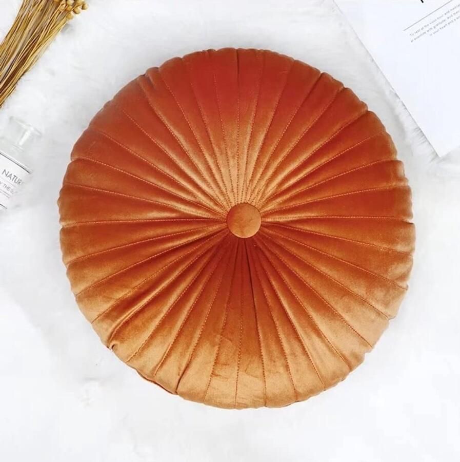 Round Velvet Throw Pillow Pumpkin Cushion 34.7cm (Orange) for Living Room Sofa Bed Floor