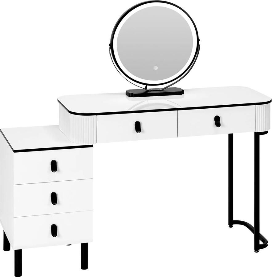 Roxana Make Up Tafel Met LED-Verlichting Spiegel Kaptafel Wit En Zwart Slaapkamer Inclusief Spiegel Met LED-Verlichting