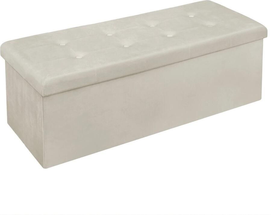 Roxana Poef Met Opslagruimte Cream Crème Velvet Woonkamer Meubel Opvouwbare Kruk Poef Slaapkamer 110x38x37 5 cm