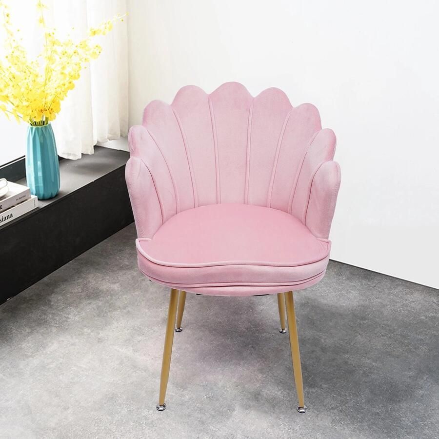 Roxana Stoel Roze Kaptafel Stoel Make-Up Stoel Bloemblad Vorm Modern Fluweel Make-Up Kruk Flanelette