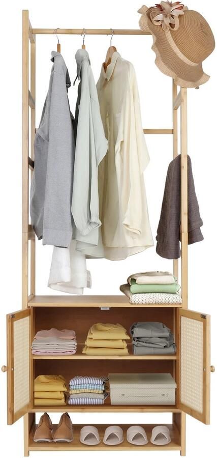 RoyaLuxe Kledingrek Bamboe Kledinghangers Kledingrekken Rek Kledingrek Wand Kleding Garderobekast Garderobe Kast Organizer Kleding Organizer Schoenen Slaapkamer Meubel Meubilair