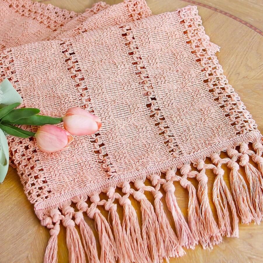 Roze Boho-Macramé Tafelloper 1 stuk 72 inch