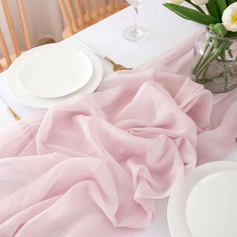 Roze chiffon tafelloper decoratief tafelkleed 75 x 300 cm