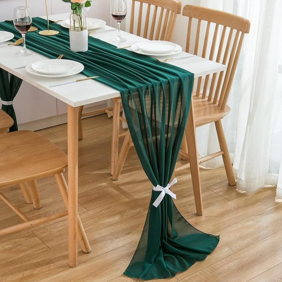 Roze chiffon tafelloper veelzijdig 1 stuk 300 x 70 cm