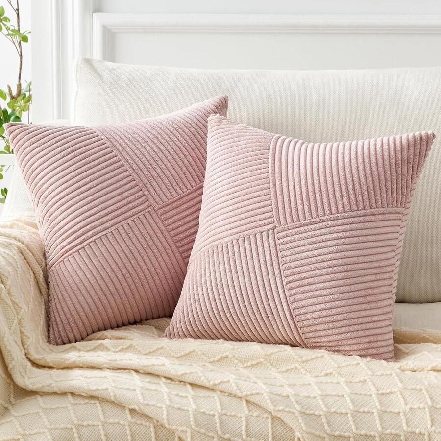 Roze Corduroy Kussensloop 45 x 45 cm Superzacht Decoratief Bank Strepenpatroon Patchwork Decoratie Huis Woonkamer Slaapkamer 2 Stuks