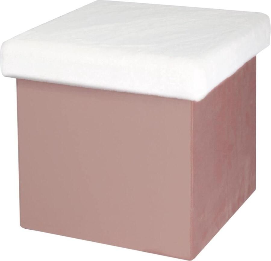 Roze Faux Fur Poef 38 x 38 x 38 cm Zacht en Comfortabel