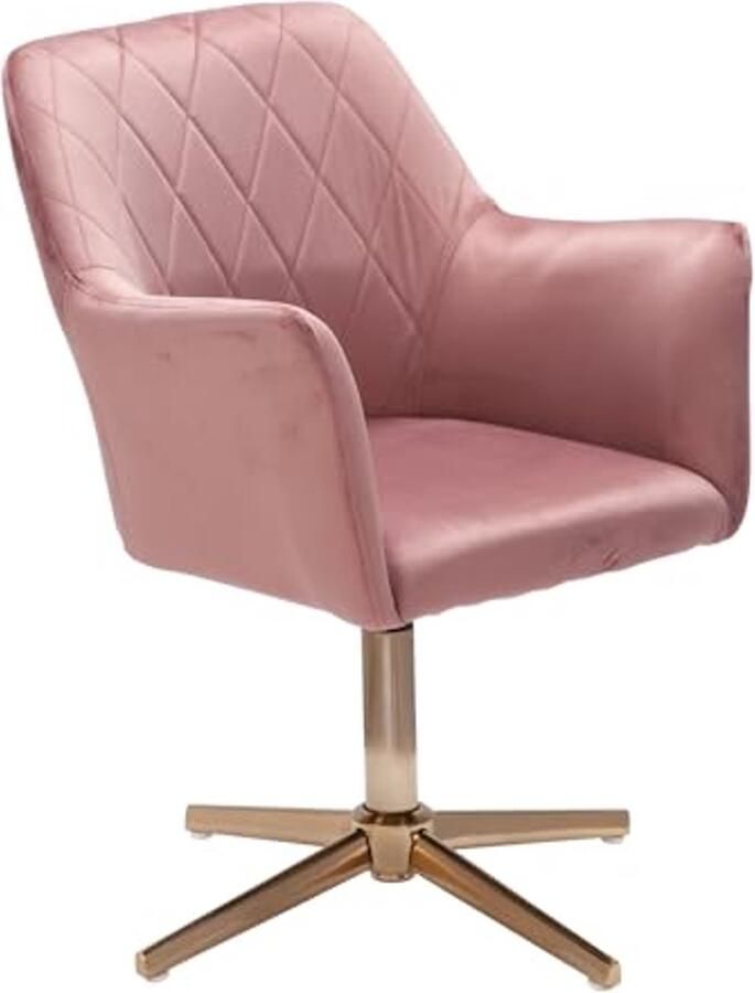 Roze fluwelen bureaustoel zonder wielen Draaibare kuipstoel voor thuiskantoor In hoogte verstelbaar