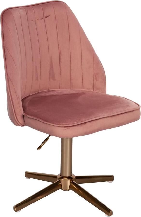 Roze fluwelen bureaustoel zonder wielen Draaibare werkstoel met rugleuning Verstelbare kuipstoel voor thuiskantoor