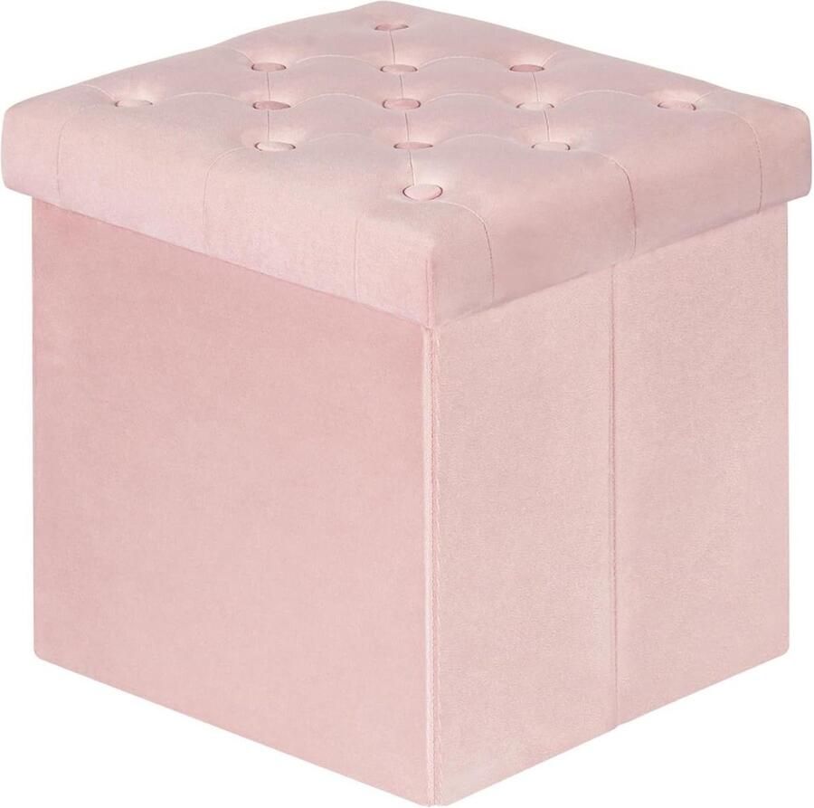 Roze fluwelen kruk opbergdoos decoratieve woonkamer stoffen opbergruimte fluwelen stof 40 x 40 x 40 cm