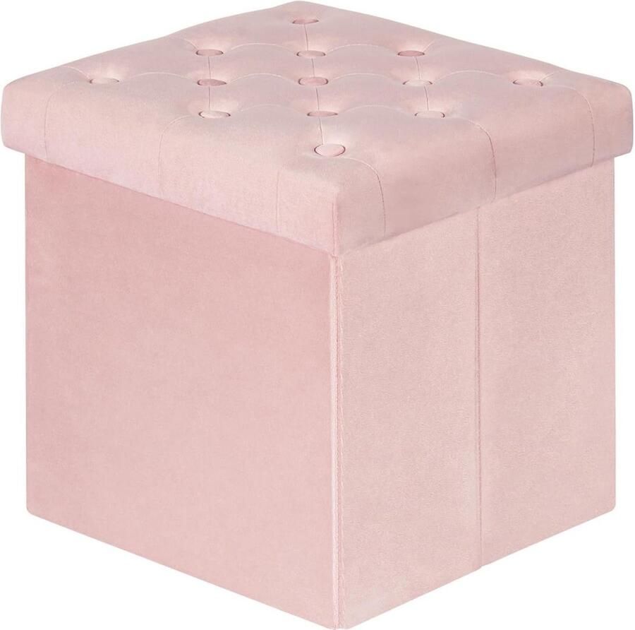 Roze fluwelen kruk opbergdoos decoratieve woonkamer opbergruimte opvouwbare voetenbank 40x40x40 cm