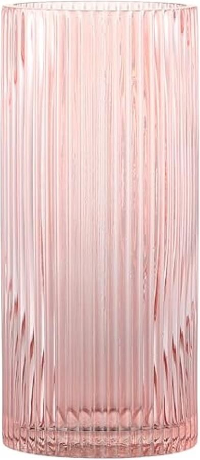 Roze geribbelde glazen vaas voor bloemen hoge cilindervazen voor woonkamer eettafel en bruiloft