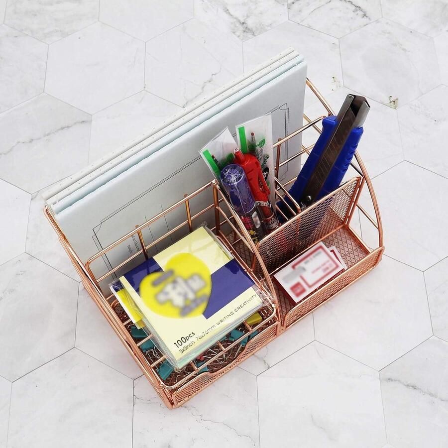 Roze Gouden Document Bureau Accessoires Mesh Brief Sorteerder Mail Tray Kantoor Bestand Organizer zakelijk Met Lade Mesh Metaal 22x14x12.5cm