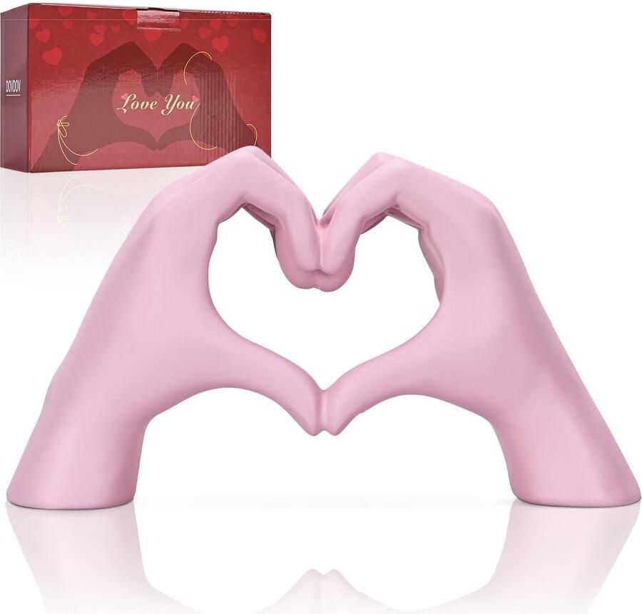 Roze handgebaarbeeld en sculptuur hartvormig hart handsculptuur decoratie modern liefdesdecoratiebeeld voor salontafel woonkamer slaapkamer boekenplank kantoor kamer decoratiebeeldje