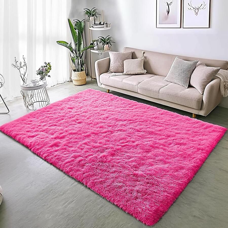 Roze Hoogpolig Vloerkleed 60 x 110 cm Antislip Modern en Pluizig