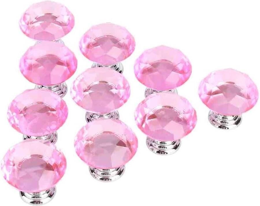 Roze Kristalhelder Glas Kast Dressoir Knoppen 10 STKS Lade Trekt Diamant Deurknoppen Ladekast Keuken 30mm