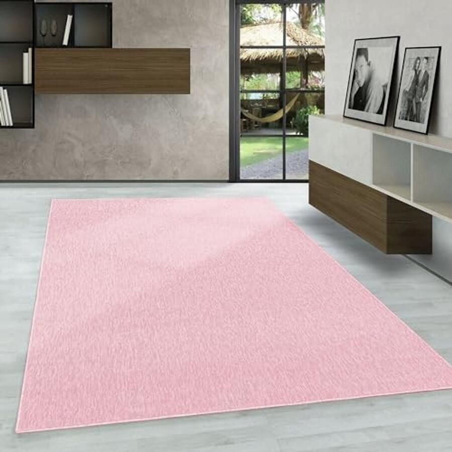 Roze Laagpolig Vloerkleed Monochroom Rechthoekig Vloerkleed voor Woonkamer en Eetkamer 60 x 100 cm