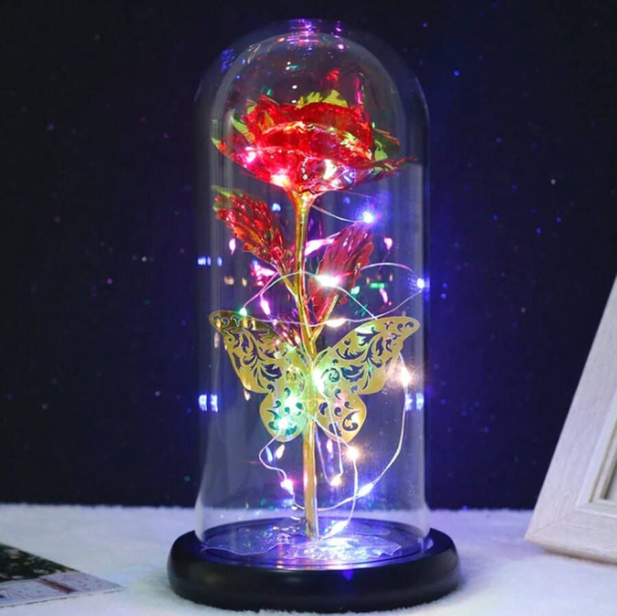 Roze Licht Kunstmatige Galaxy Rose Lamp Met Vlinder En Kleurrijke Led Rozenbloemen In Glazen Batterij Aangedreven Geschenken Voor Vrouwen