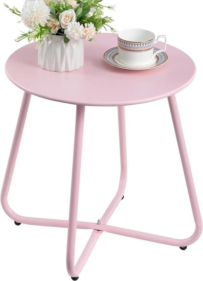 Roze ronde bijzettafel outdoor Metalen design voor balkon terras Weerbestendig