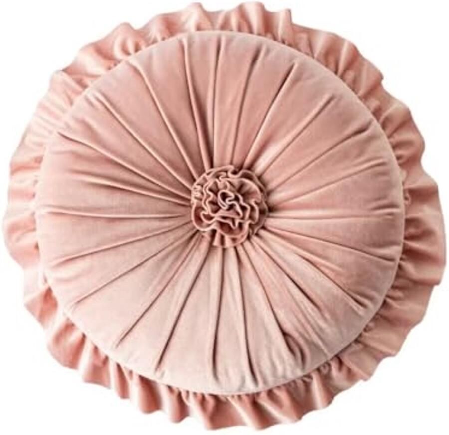 Roze Ronde Decoratieve Sierkussens 35 5 cm Fluwelen Kussens met Ruches voor Woonkamer en Bed