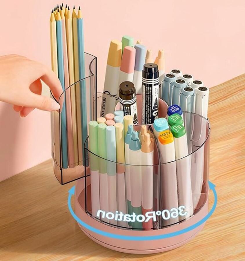 Roze Swivel Pen Holder Bureau Organiser 360° Draaibaar Opbergsysteem voor Pennen