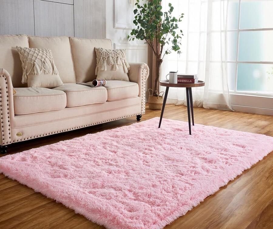 Roze tapijt antislip pluizig tapijt wasbaar tapijt zacht tapijt voor slaapkamer woonkamer (roze 120 x 160 cm)