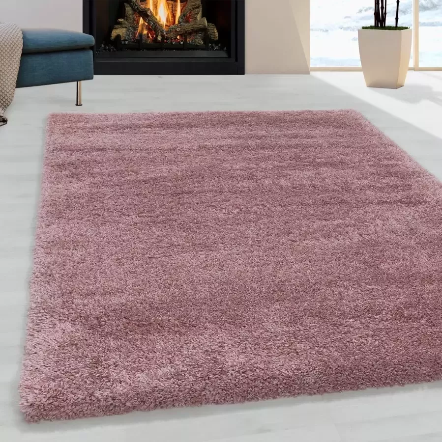 Roze Tapijt Hoogpolig Vloerkleed 60x110cm- Modern Woonkamer Salon Slaapkamer Eetkamer