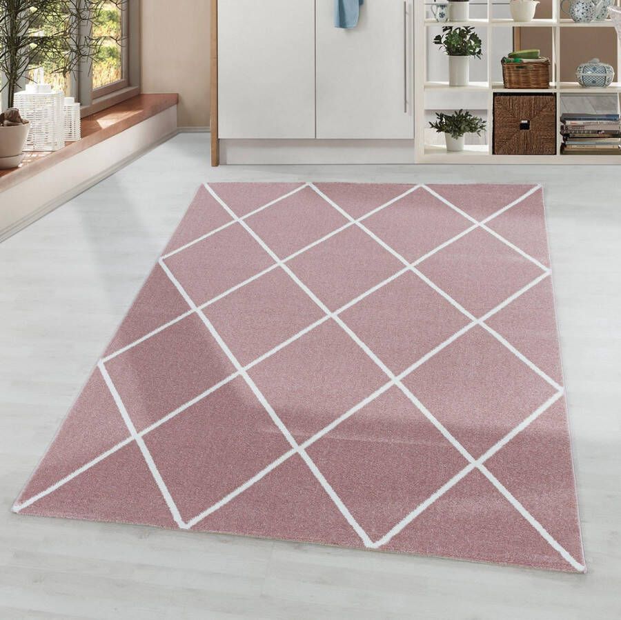 Roze Tapijt Laagpolig Vloerkleed 200x290cm- Modern Woonkamer Salon Slaapkamer Eetkamer