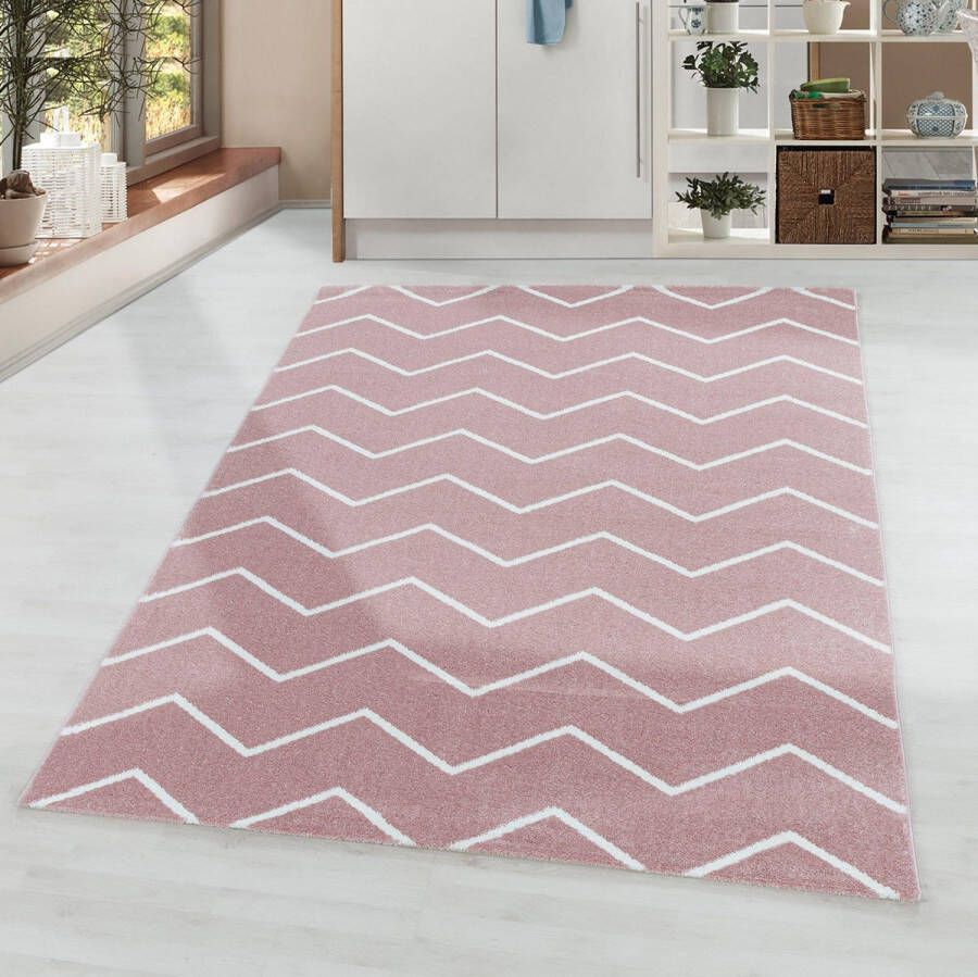 Roze Tapijt Laagpolig Vloerkleed 80x250cm- Modern Woonkamer Salon Slaapkamer Eetkamer