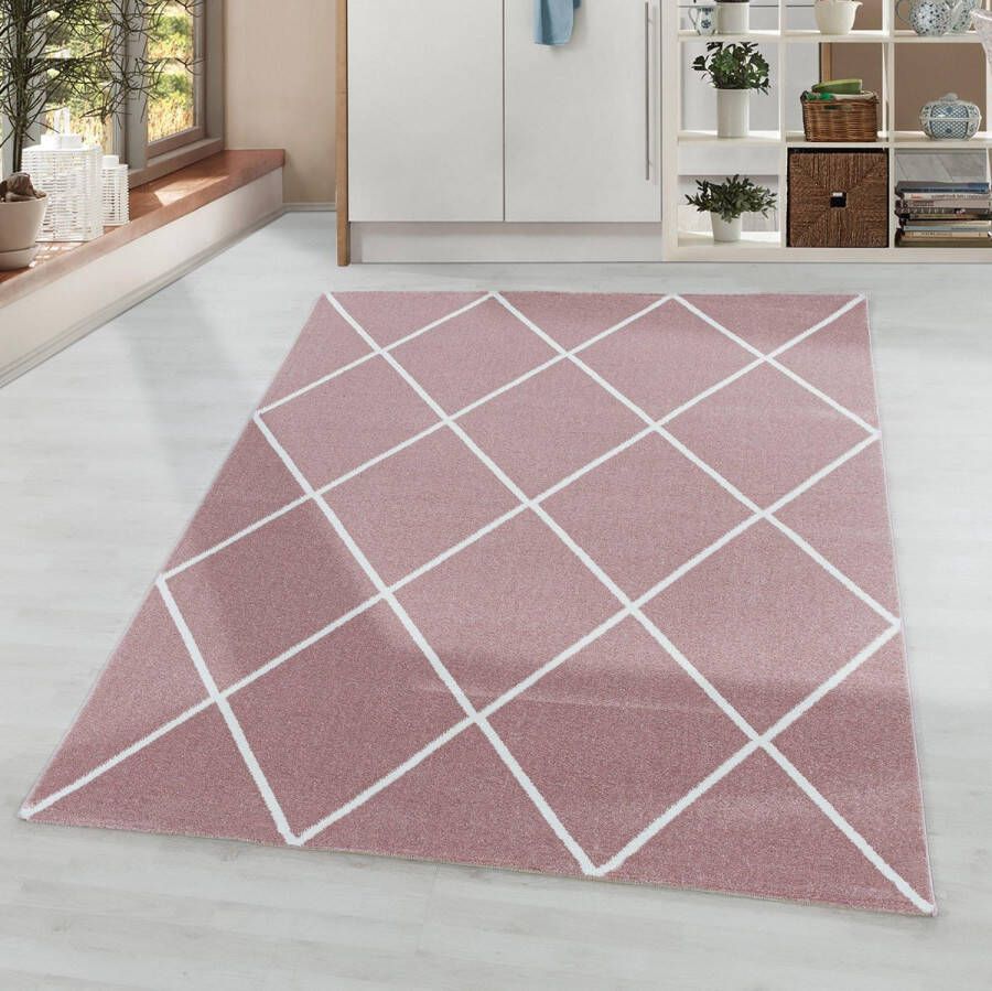 Roze Tapijt Laagpolig Vloerkleed 80x250cm- Modern Woonkamer Salon Slaapkamer Eetkamer