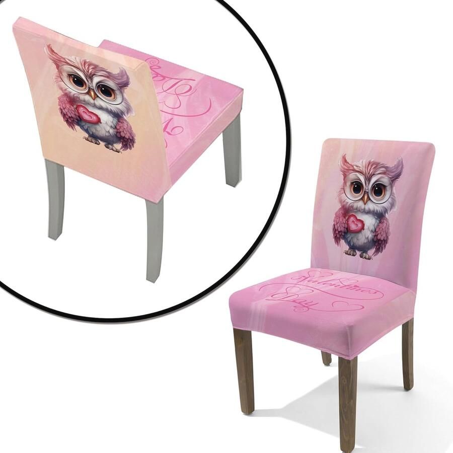 Roze uil eetkamerstoelhoezen Stretch en spandex stoelhoes voor optimale bescherming (set van 2)