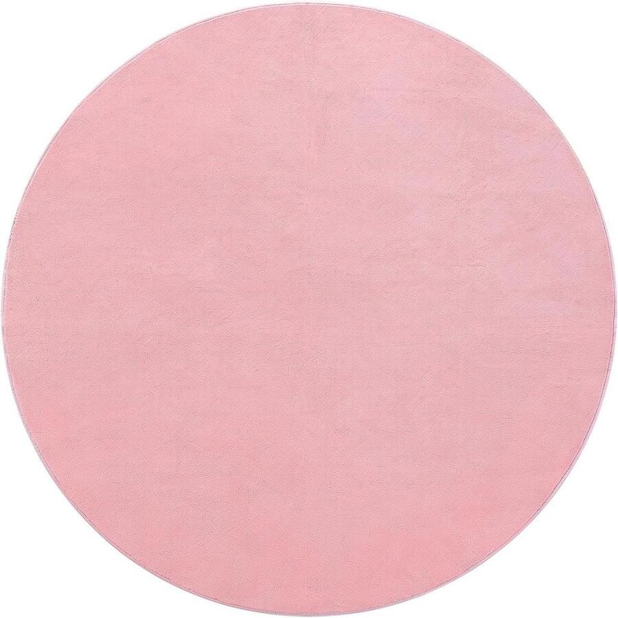 Rond Vloerkleed Zacht Pluizig Kleed Woonkamer Decoratie Machinewasbaar Antislip 150 cm Diameter Roze